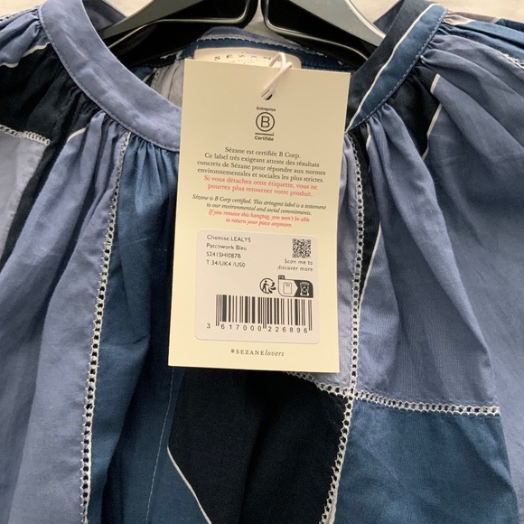 Sezane Lealys patchwork blue blouse. - Picture 2 of 6